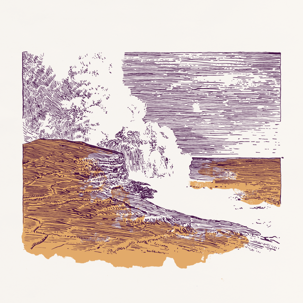 Dip Pen Illustration of waves crashing against rocks